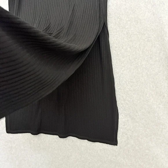 EILEEN FISHER Dress Size Large Kaftan Tunic Black Ribbed Knit High Side Slits - Picture 4 of 7